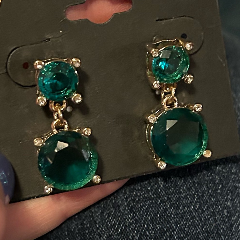 Green and aqua dangling stones. Pierced costume jewelry.